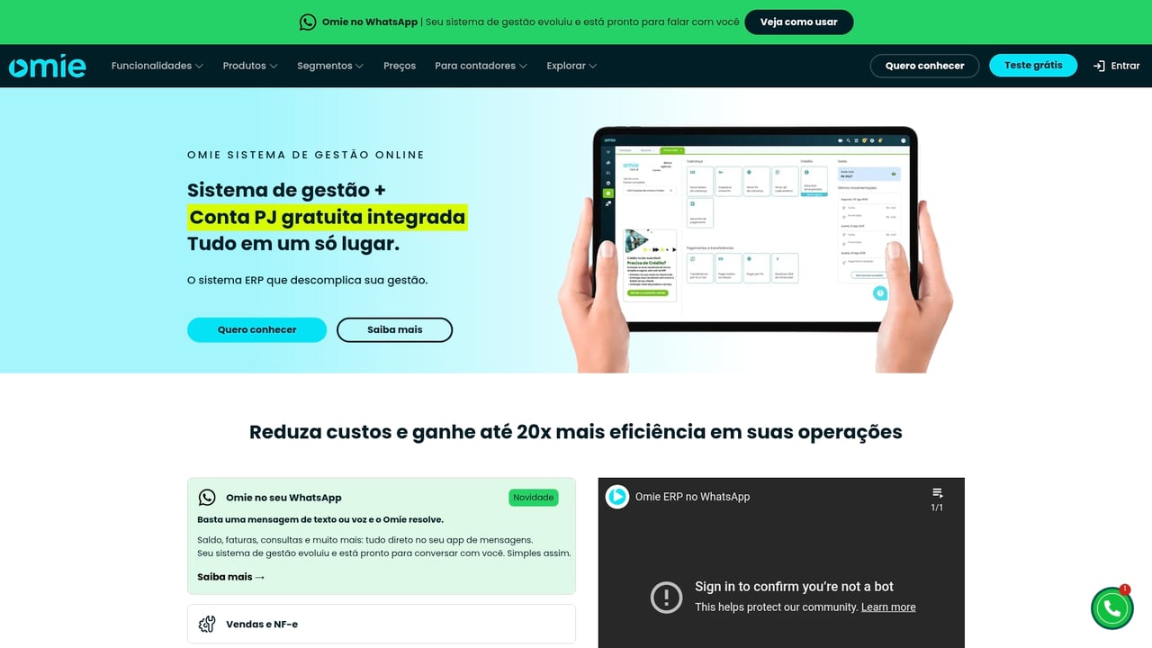 Screenshot of Omie website