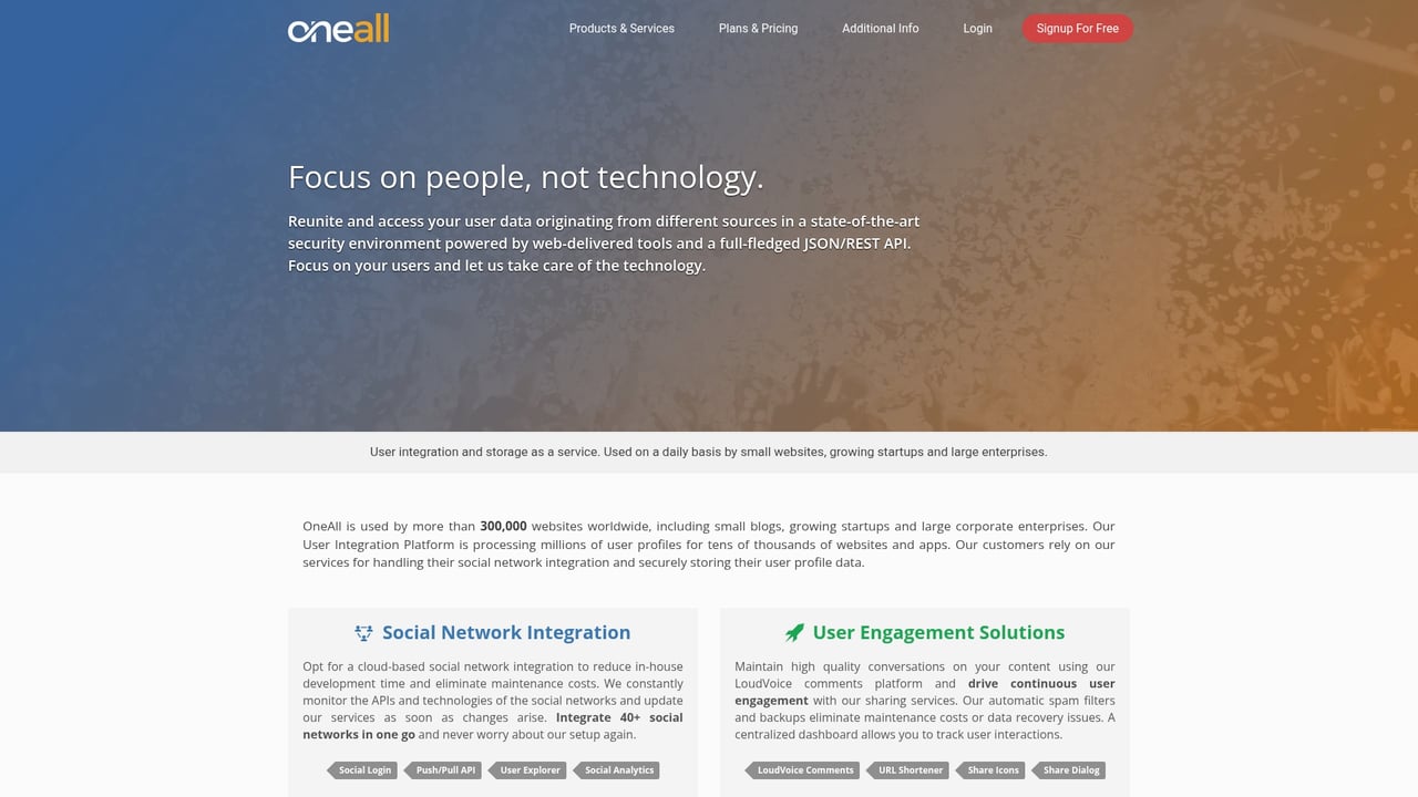 Screenshot of OneAll website