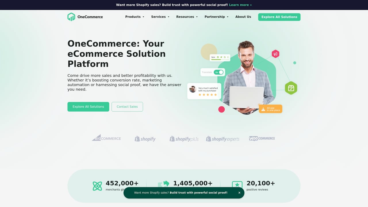 Screenshot of OneCommerce website