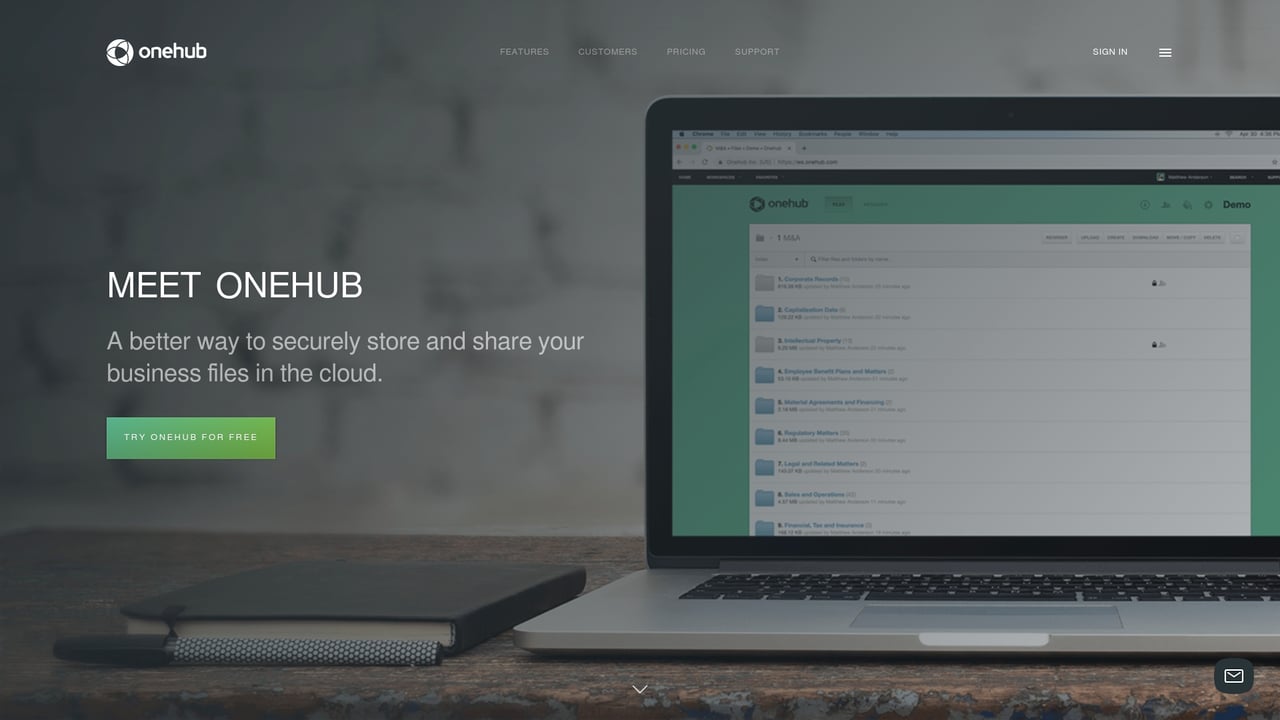 Screenshot of Onehub website