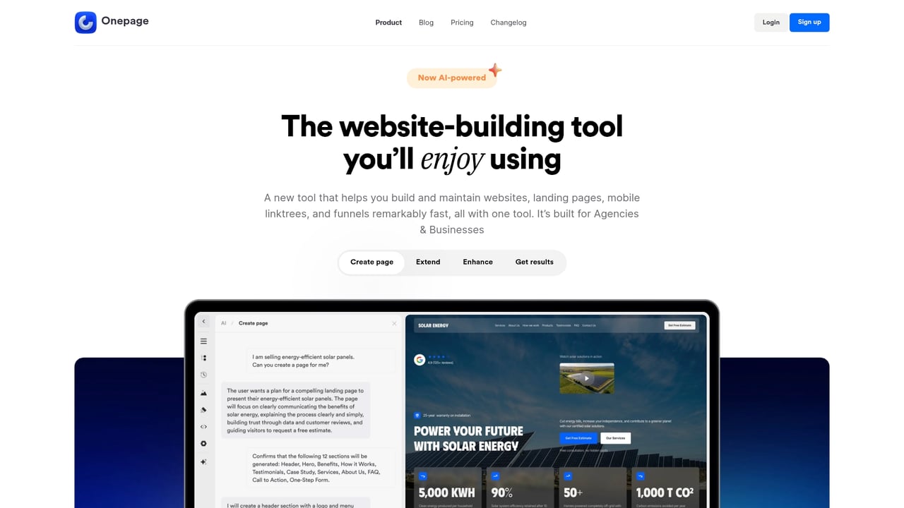 Screenshot of Onepage website