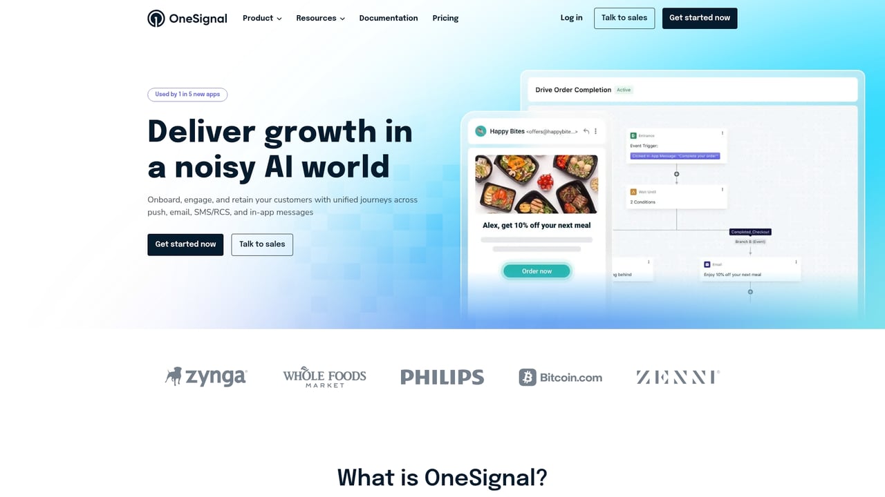 Screenshot of OneSignal website