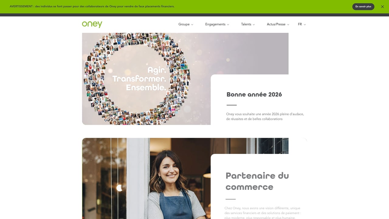 Screenshot of Oney website