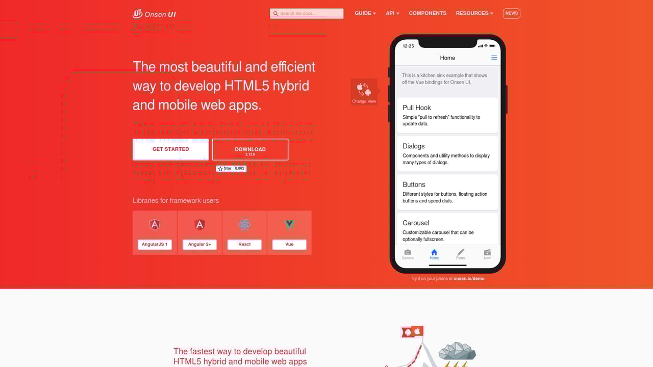 Screenshot of Onsen UI website