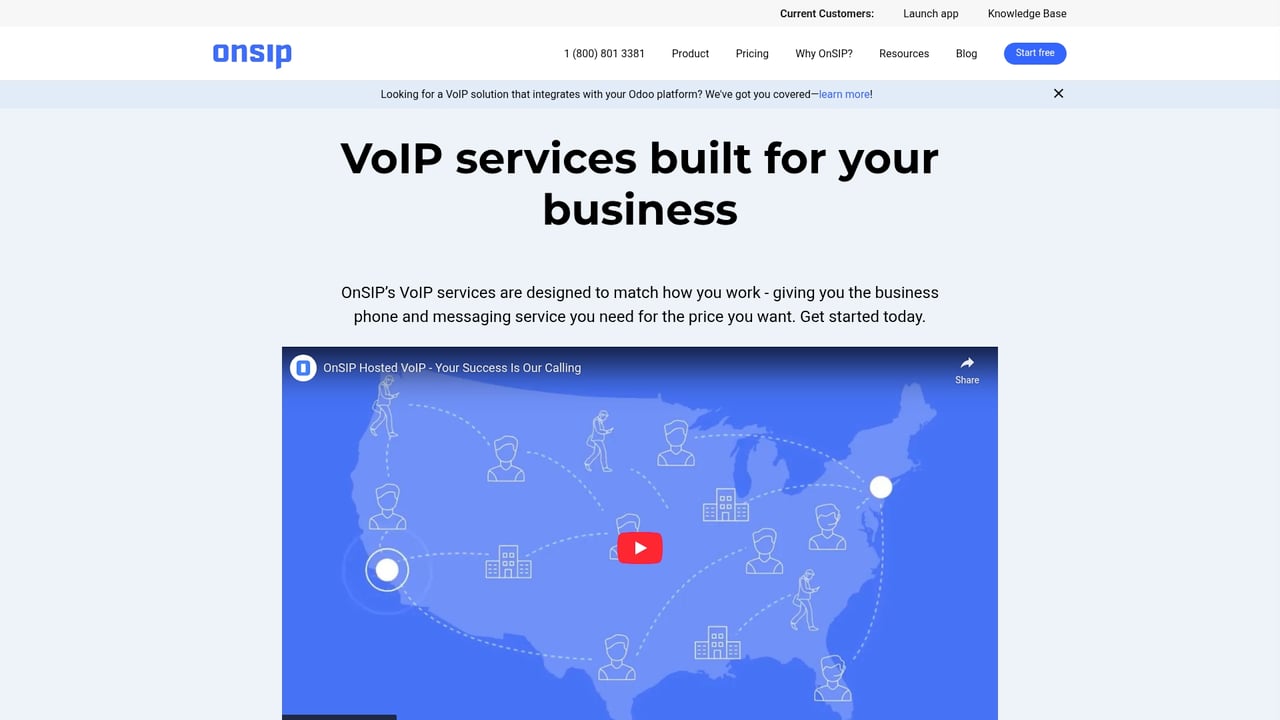 Screenshot of OnSip website