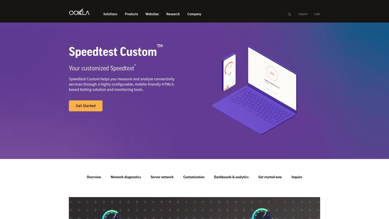 Screenshot of Ookla Speedtest Custom website