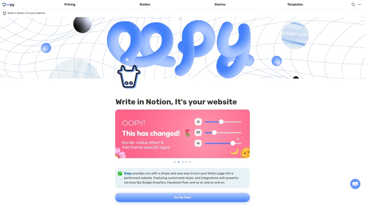 Screenshot of Oopy website