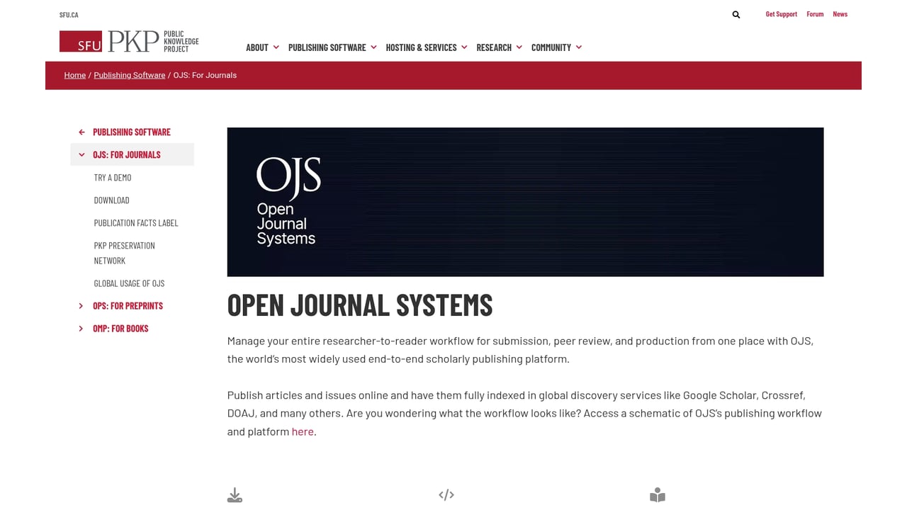 Screenshot of Open Journal Systems website