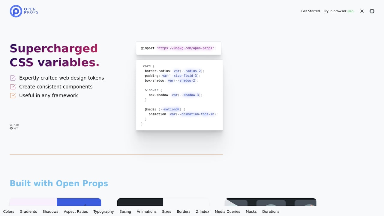 Screenshot of Open-Props website