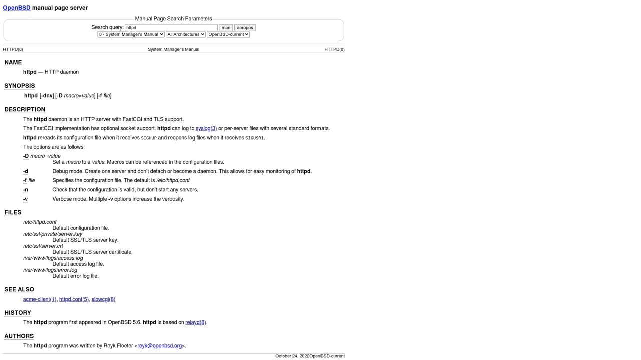Screenshot of OpenBSD httpd website