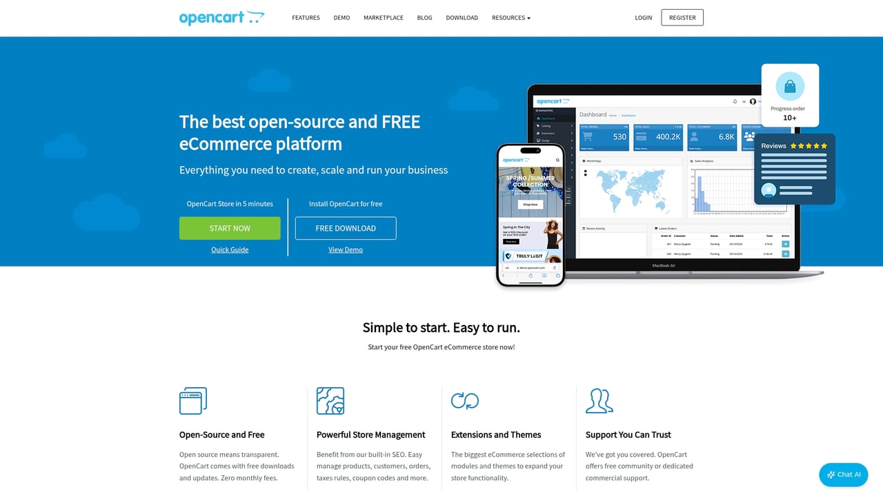Screenshot of OpenCart website