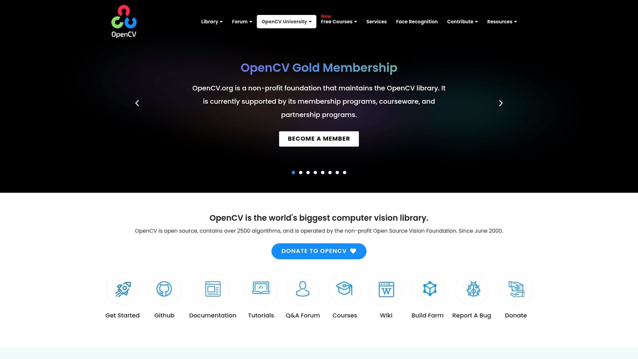Screenshot of OpenCV website