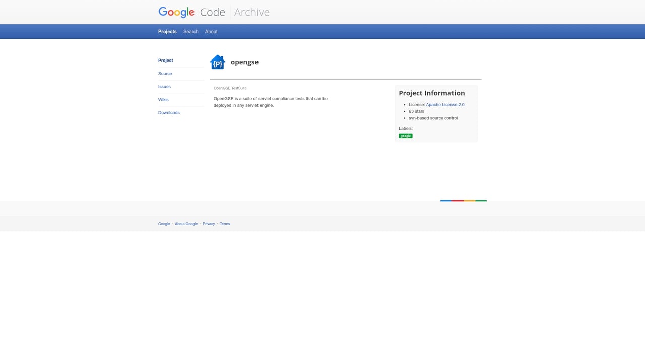 Screenshot of OpenGSE website