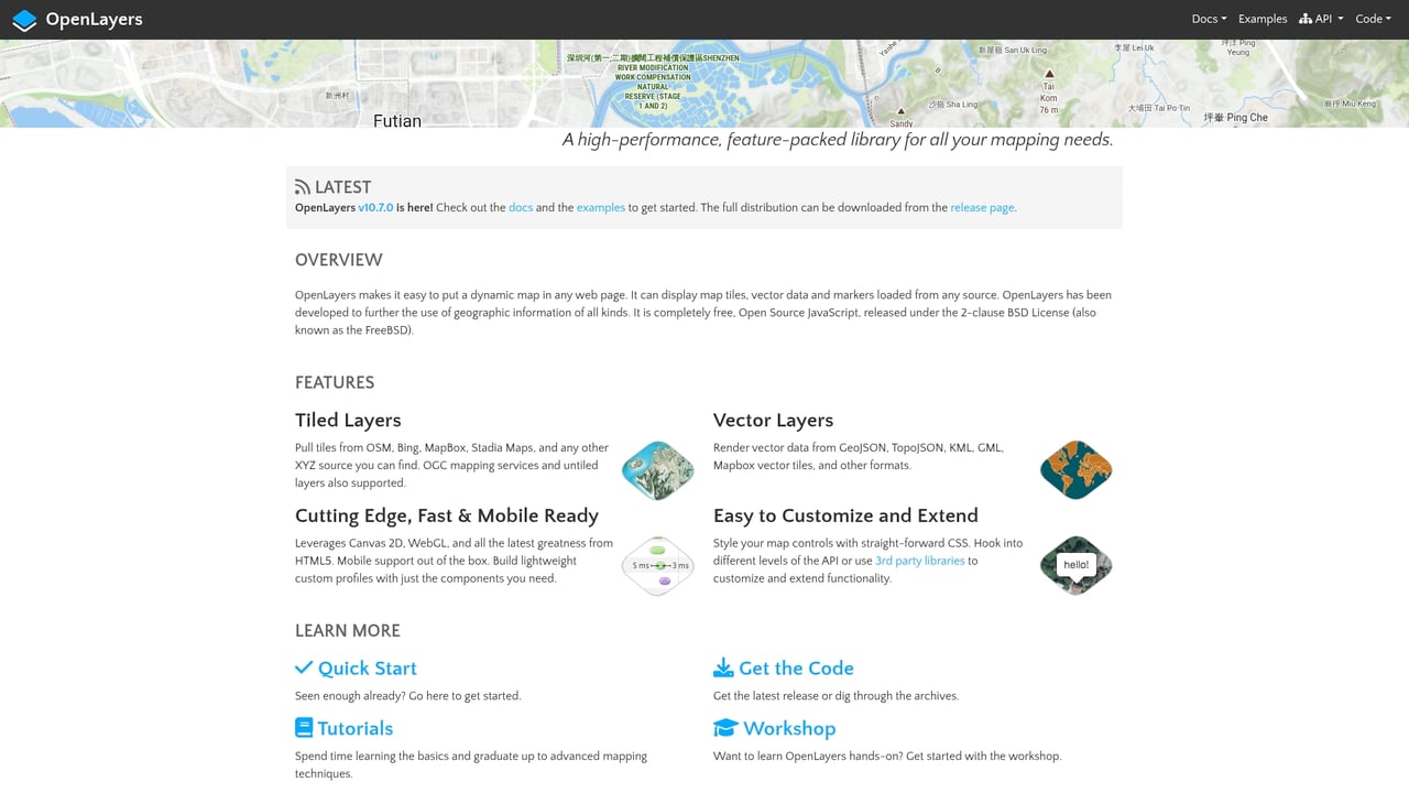 Screenshot of OpenLayers website