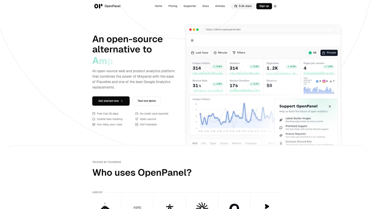 Screenshot of OpenPanel website