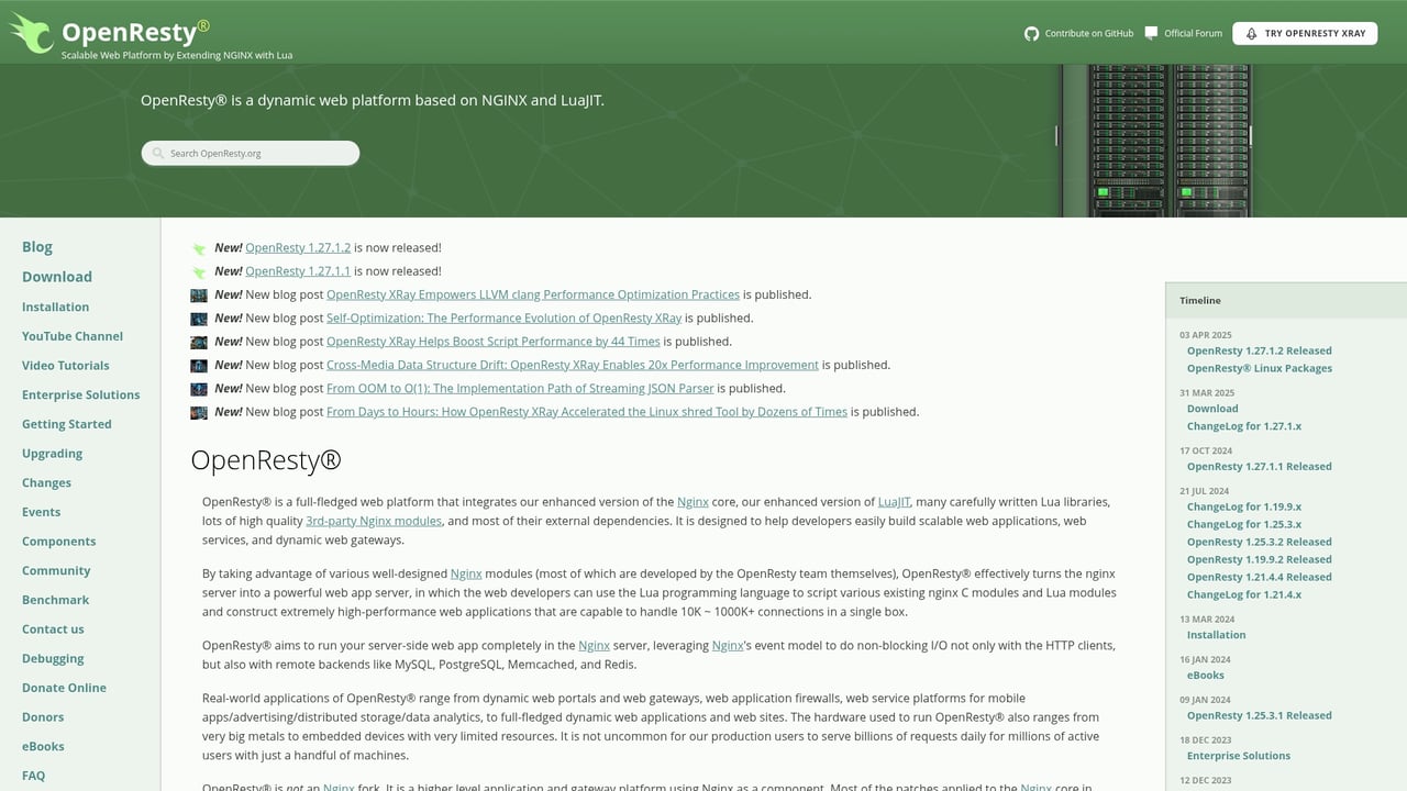 Screenshot of OpenResty website