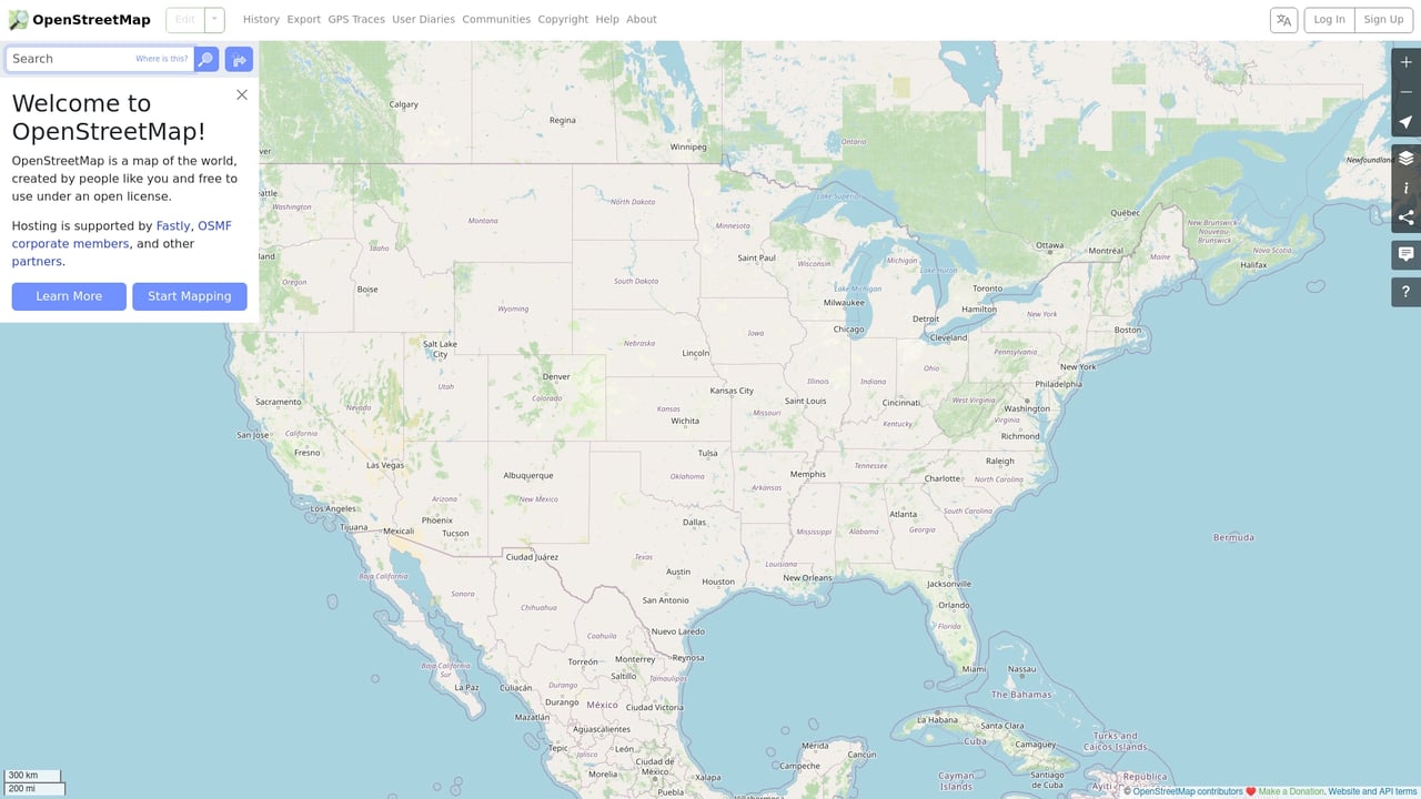 Screenshot of OpenStreetMap website