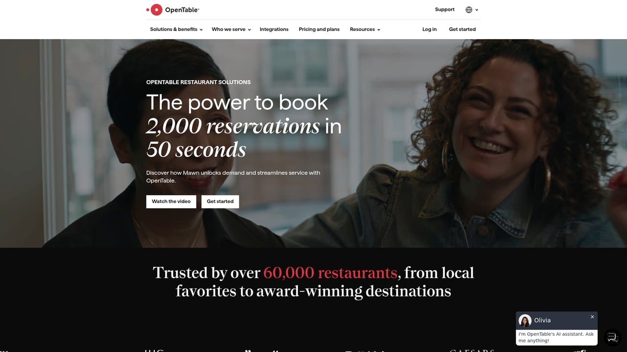 Screenshot of OpenTable website