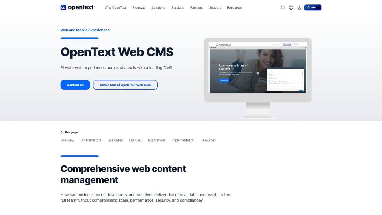 Screenshot of OpenText Web website