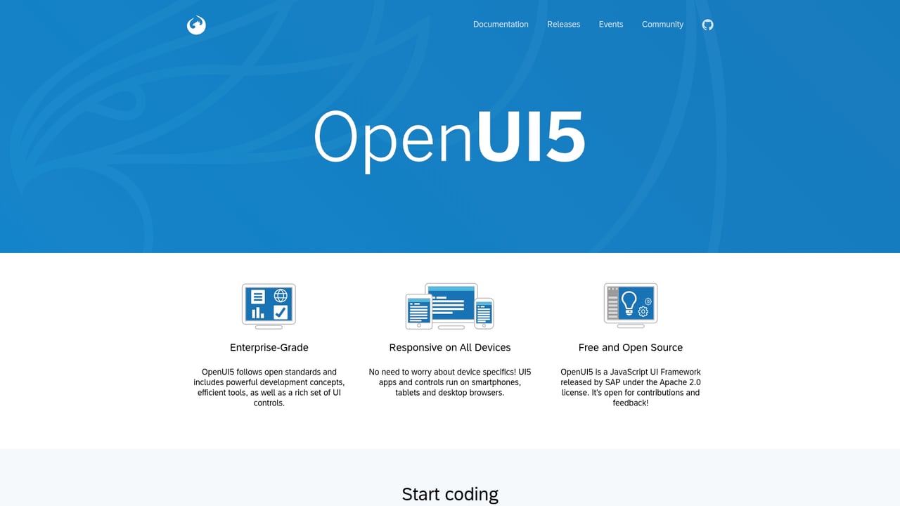 Screenshot of OpenUI5 website