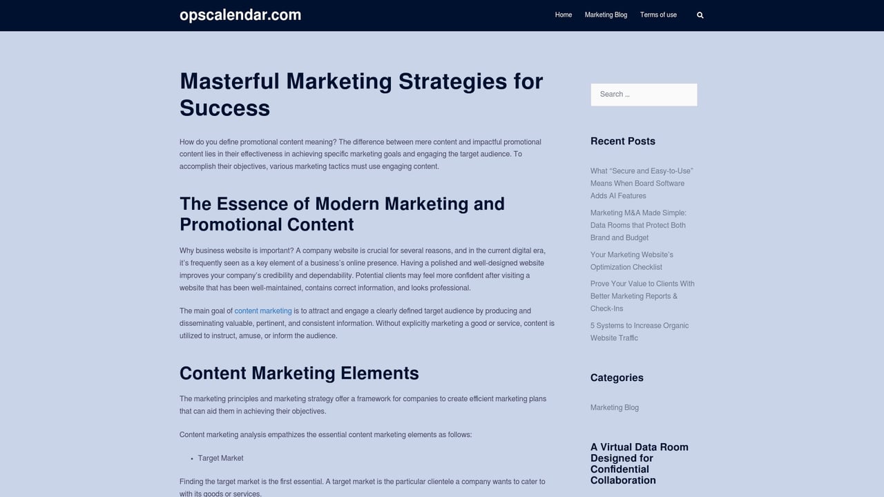 Screenshot of Ops Calendar website