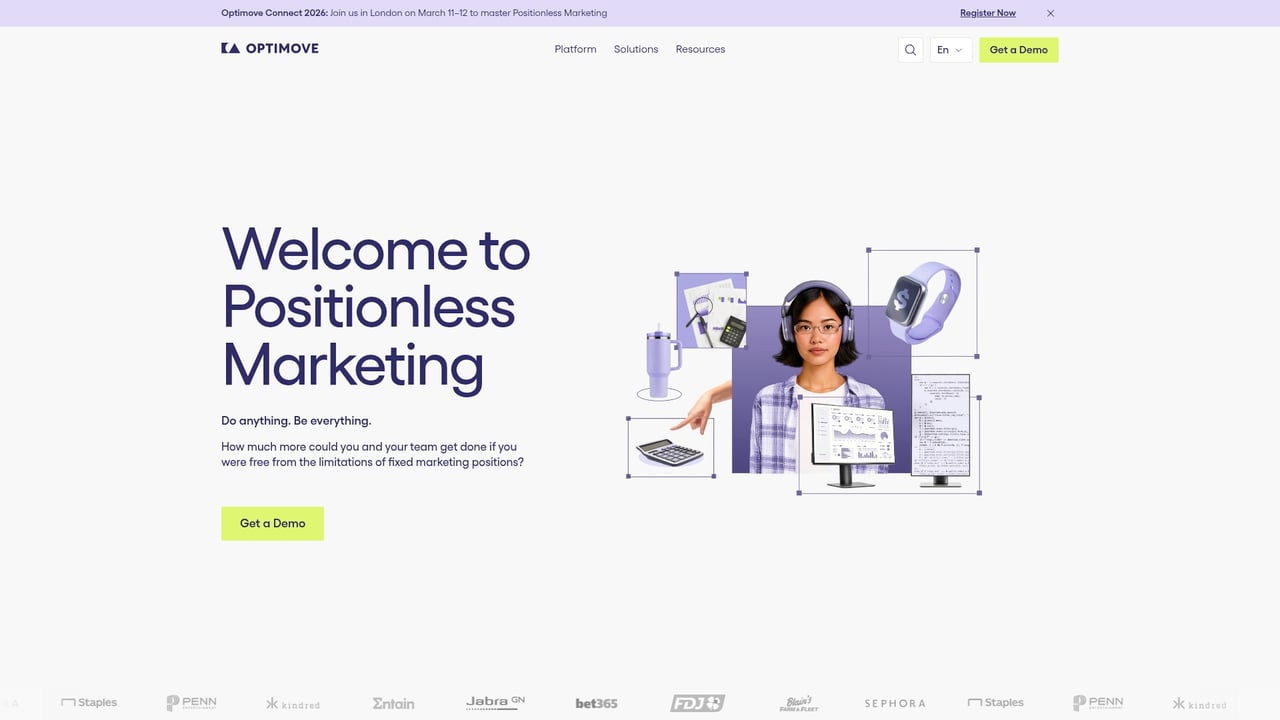 Screenshot of Optimove website