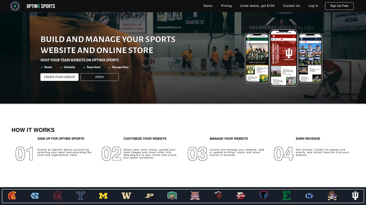 Screenshot of Optimx Sports website