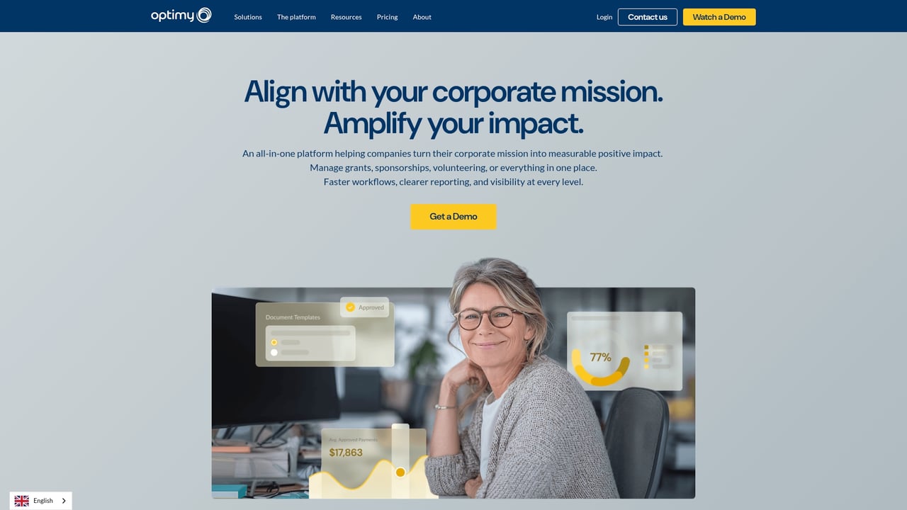 Screenshot of Optimy website