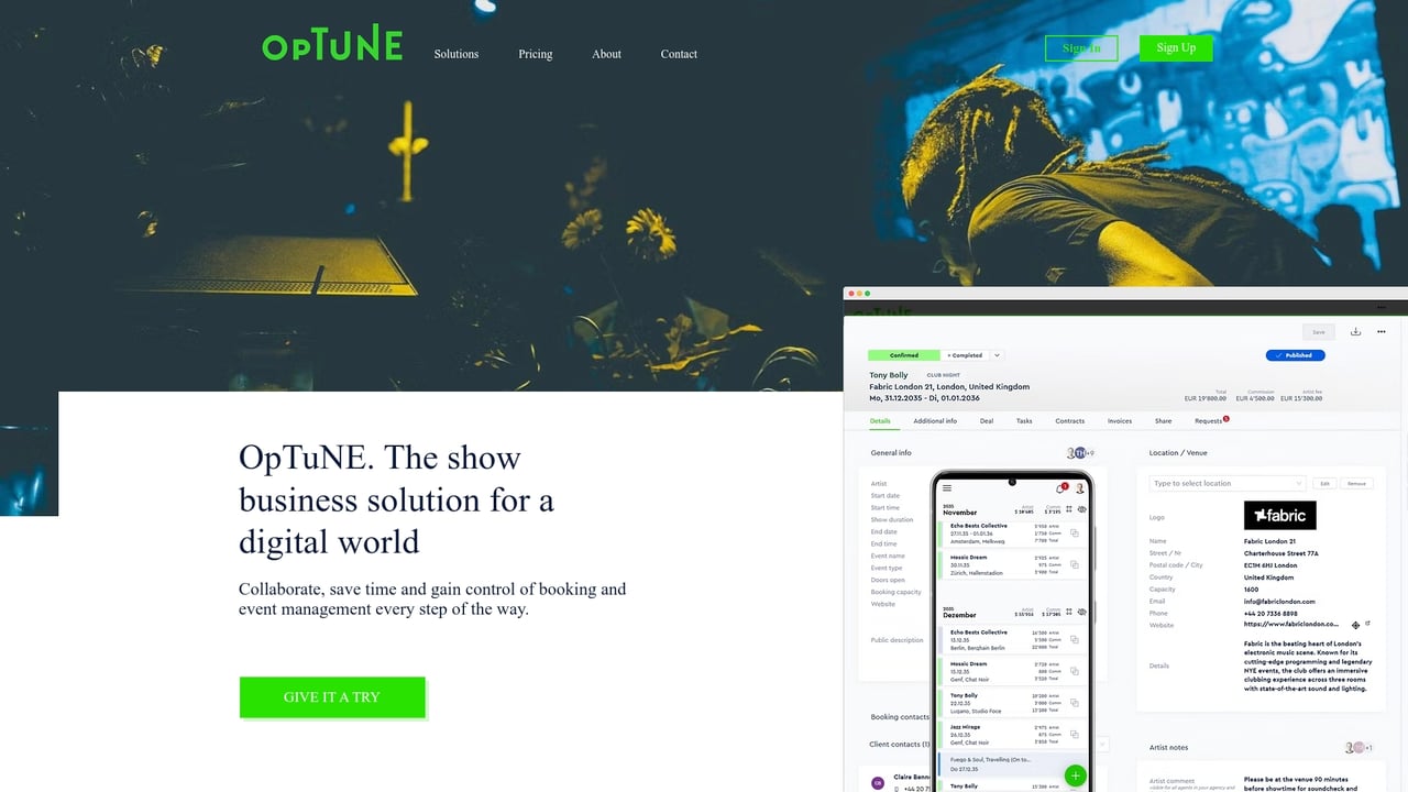 Screenshot of OpTuNE website