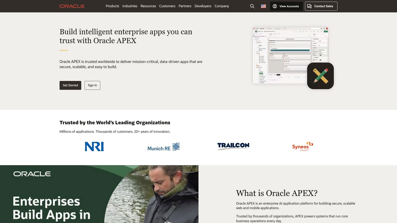 Screenshot of Oracle Application Express website