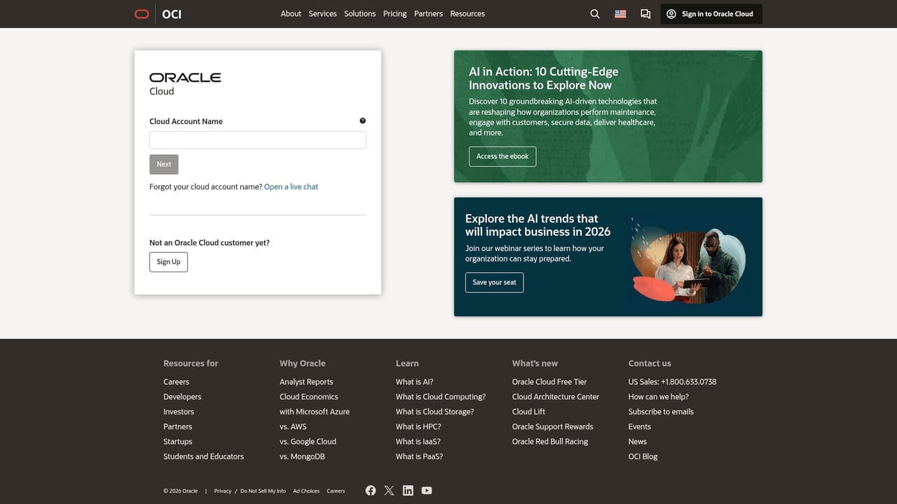 Screenshot of Oracle Commerce Cloud website