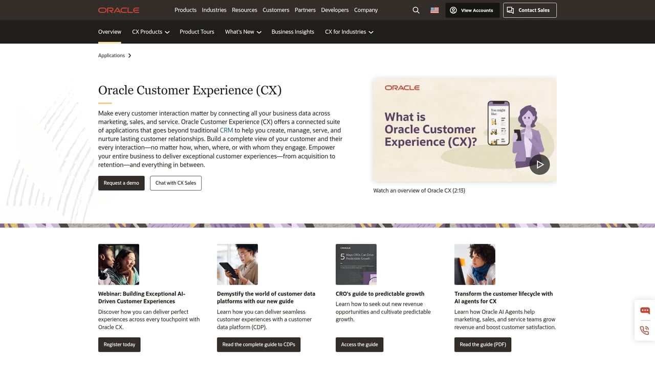 Screenshot of Oracle Commerce website