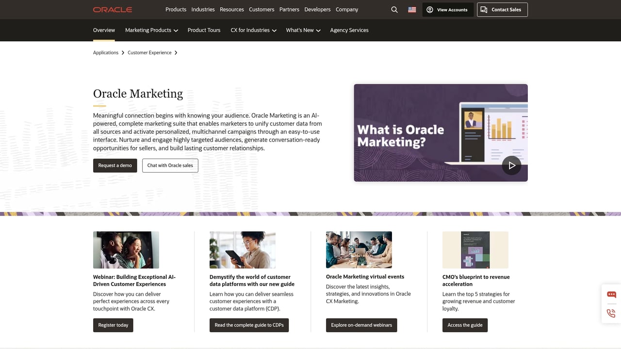 Screenshot of Oracle Content Management website