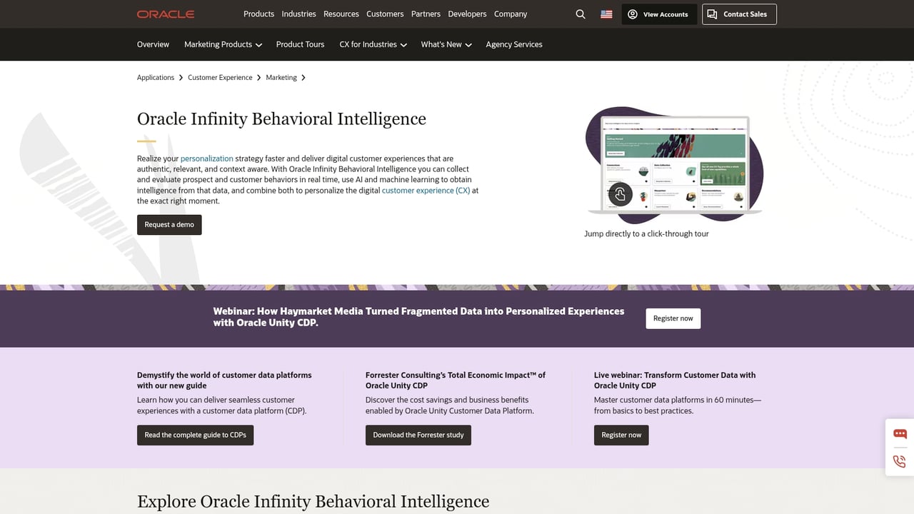 Screenshot of Oracle Infinity website