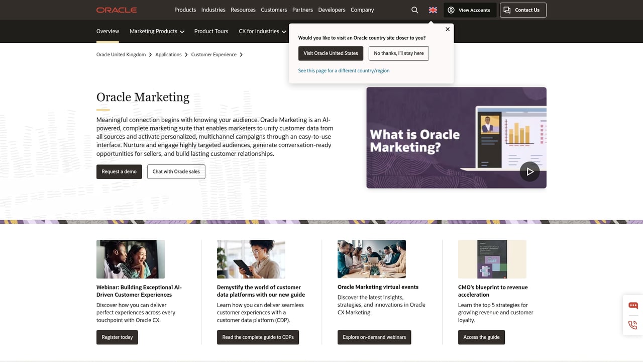 Screenshot of Oracle Maxymiser website