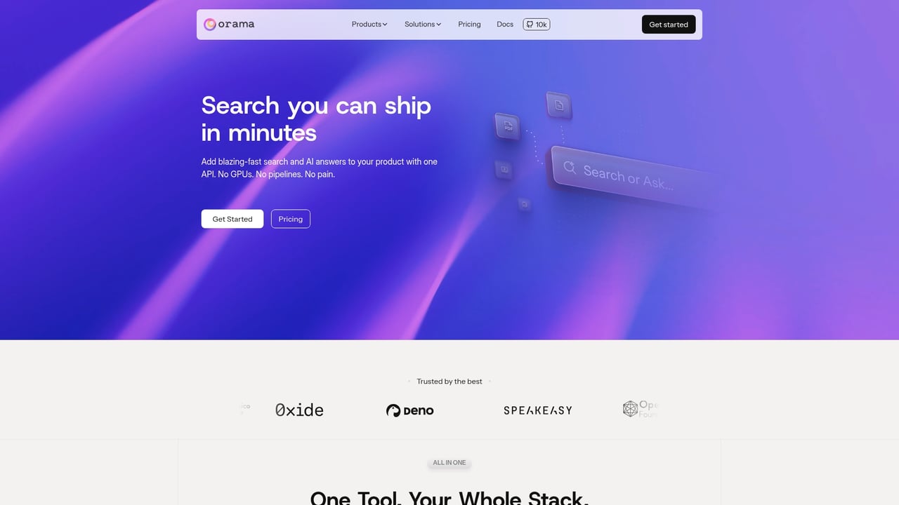 Screenshot of Orama website