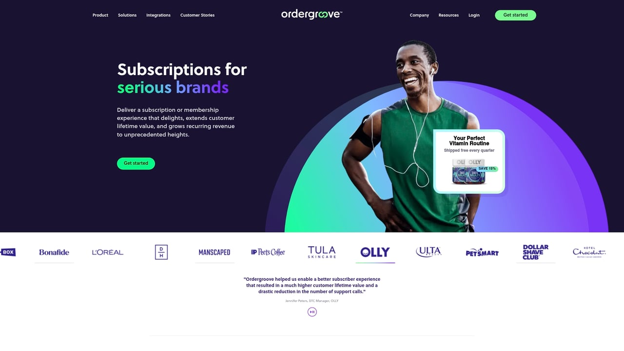 Screenshot of Ordergroove website
