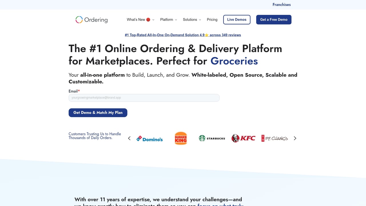 Screenshot of Ordering website
