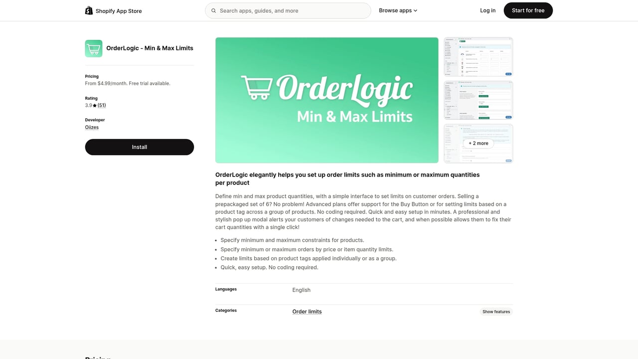 Screenshot of OrderLogic app website