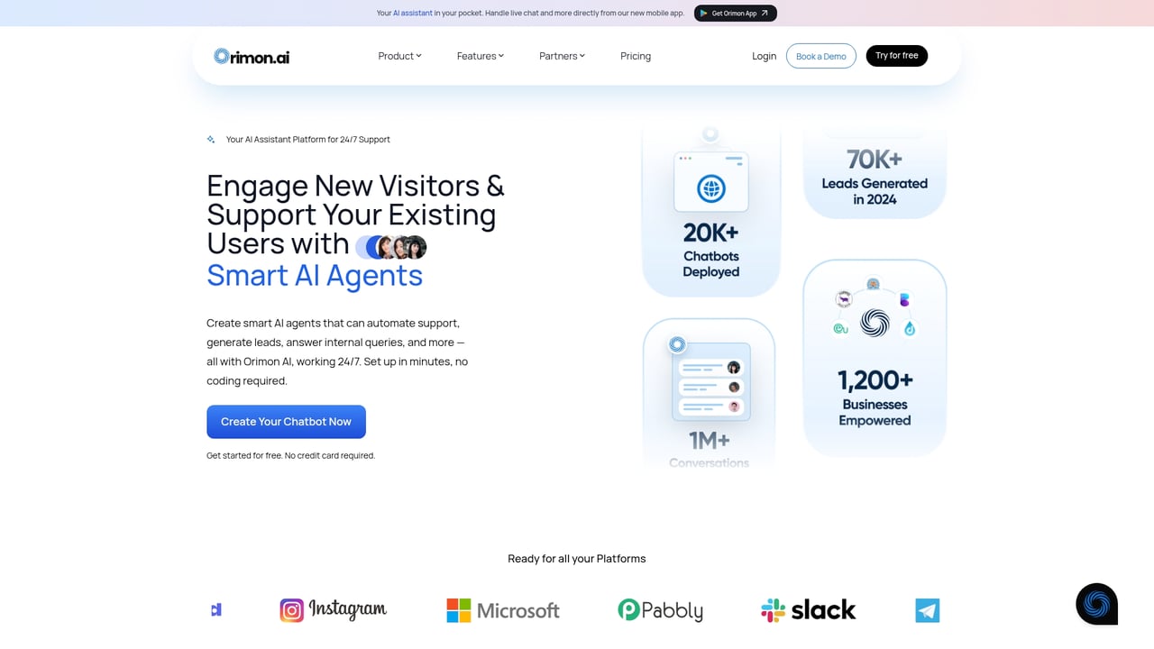 Screenshot of Orimon.ai website
