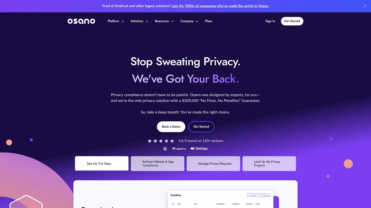 Screenshot of Osano website