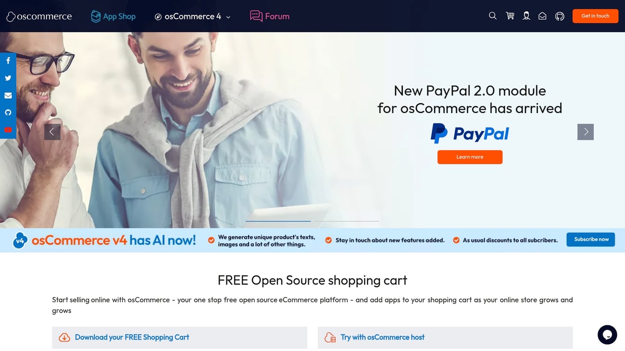 Screenshot of osCommerce website