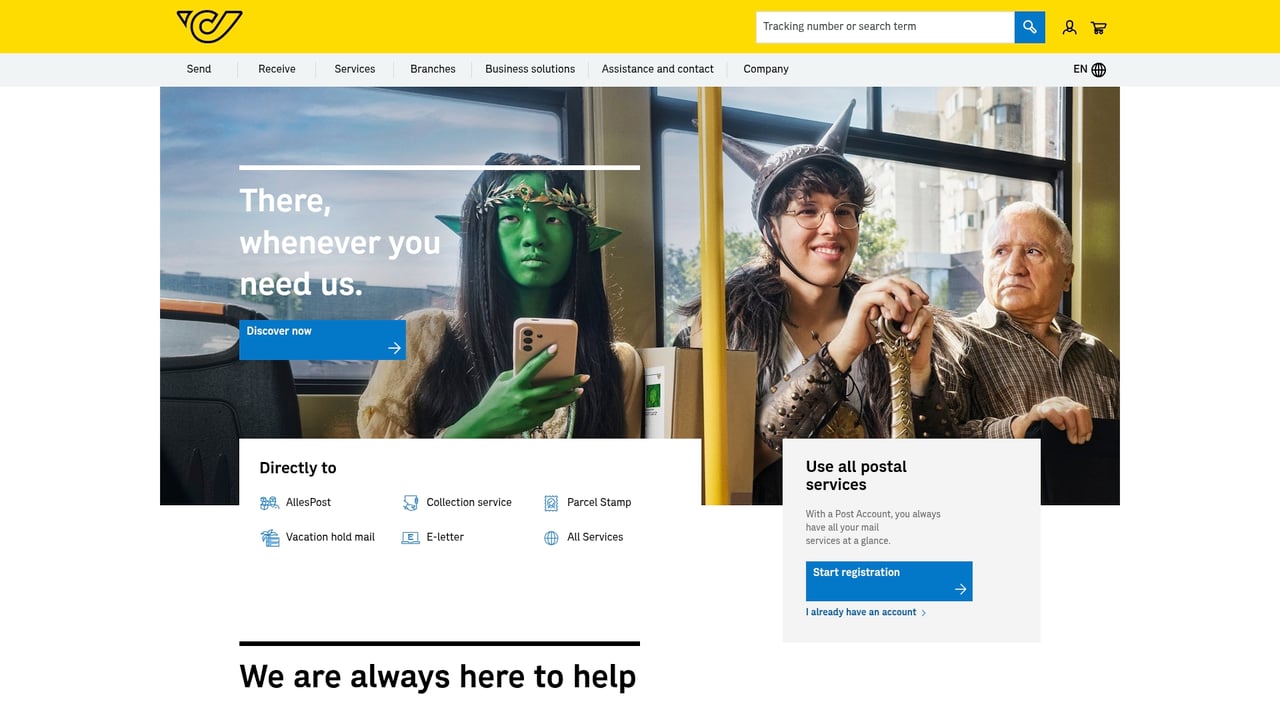 Screenshot of Osterreichische Post website