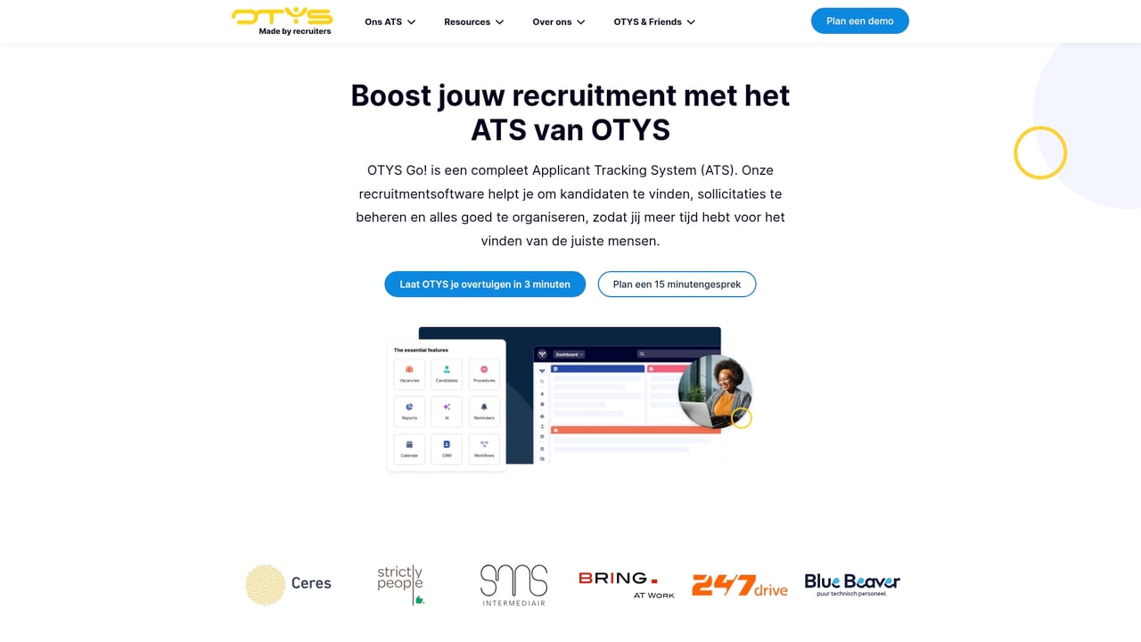 Screenshot of OTYS website