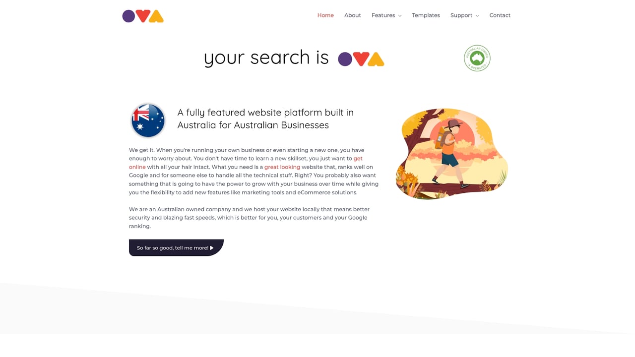 Screenshot of Ova website