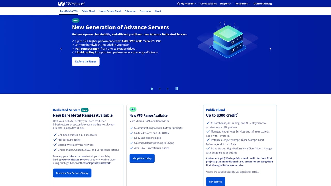 Screenshot of OVHcloud website