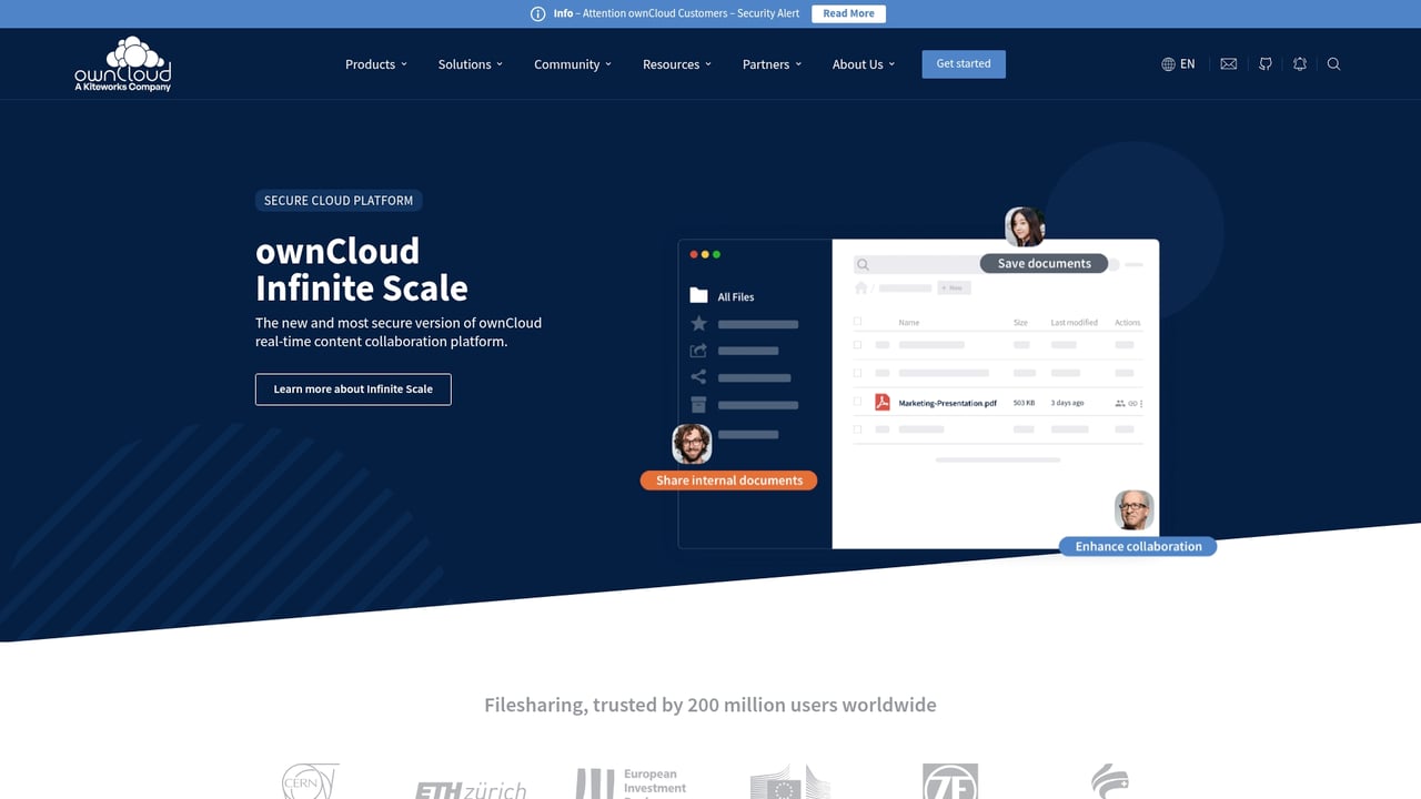 Screenshot of ownCloud website