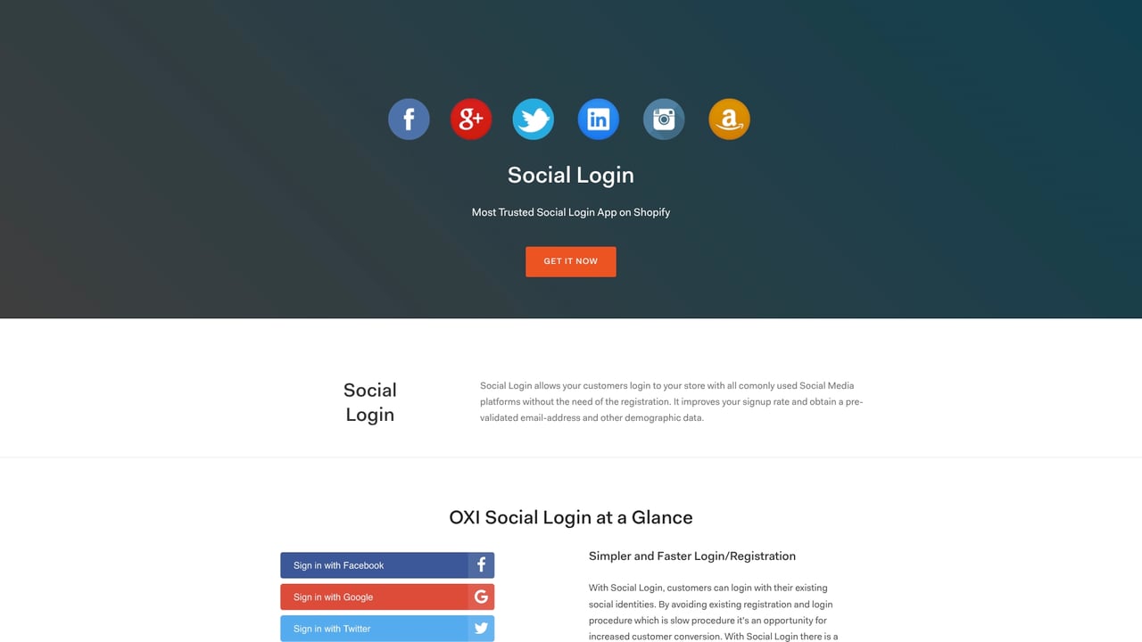 Screenshot of Oxi Social Login website