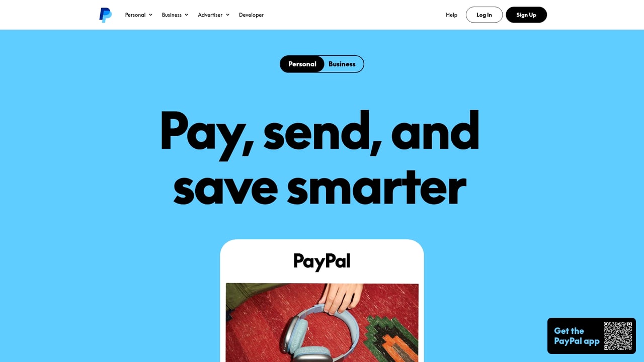 Screenshot of PayPal website