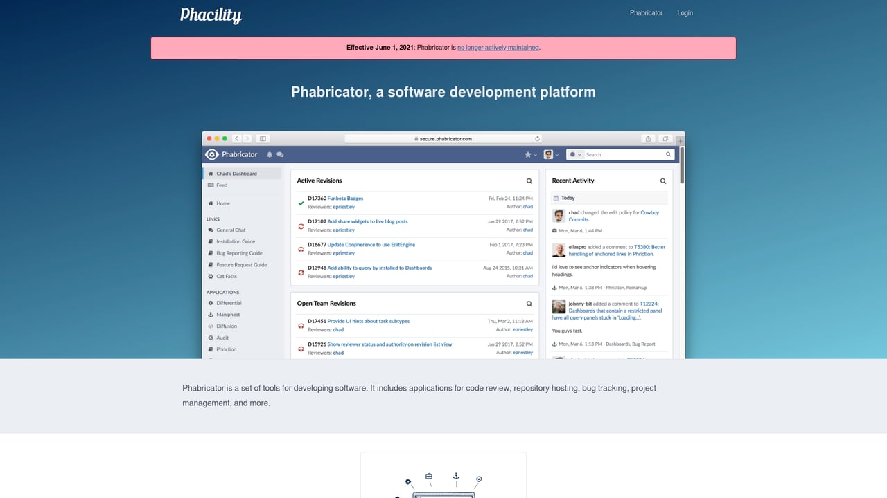 Screenshot of Phabricator website